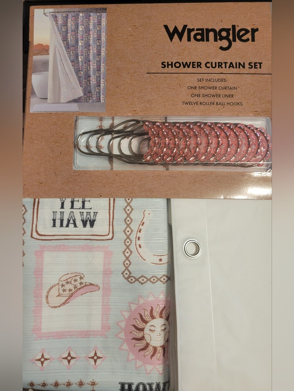 New Wrangler Western Stamps Blue Shower Curtain Set